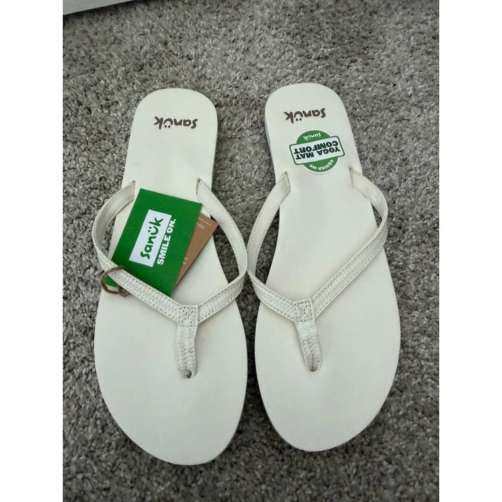 Sanuk Yoga Joy II Flip Flops – Marshmallow Woven – Women's Size 10 – NWT